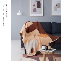 莫兰迪复古色几何沙发盖布沙发巾现代简约北欧纯棉多功能搭毯盖毯