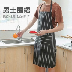 家用厨房做饭韩版时尚防水防油工作围裙男式女式成人条纹罩衣围