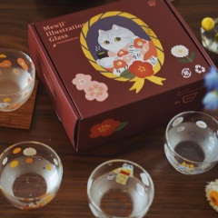 妙吉MEWJI原创 猫之四季 玻璃杯日式茶杯可爱小酒杯X4礼盒套装