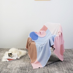 粉蓝橙色圆圈纯棉全棉ins风沙发巾全盖沙发罩多功能盖毯双人毯