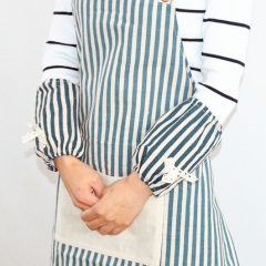 日式宜家简洁风格海洋条纹防油污围裙袖套套装 棉麻布艺生活百货