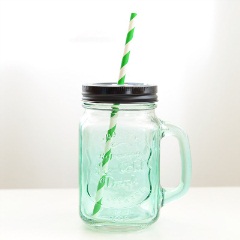 创意渐变彩色梅森杯带盖透明公鸡杯 夏日果汁冷饮料吸管玻璃水杯