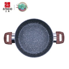 三禾锅具（SANHO）麦饭石汤锅22/24cm炖煮锅鼓形不粘汤锅木纹防烫手柄燃气电磁炉通用 24CM
