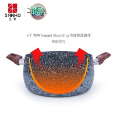三禾锅具（SANHO）麦饭石汤锅22/24cm炖煮锅鼓形不粘汤锅木纹防烫手柄燃气电磁炉通用 24CM