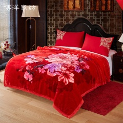 博洋家纺拉舍尔毛绒毯结婚庆大红色双层盖毯双人毯子冬季加厚保暖