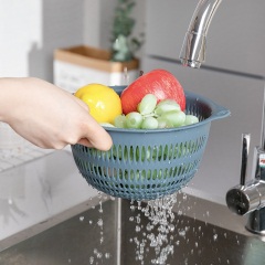 1简约塑料双层沥水篮洗菜盆客厅水果收纳篮家用厨房多功能洗菜篮