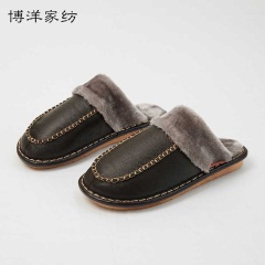 博洋保暖男士毛毛棉鞋秋冬季带跟毛绒拖鞋女室内家居家用棉拖鞋男