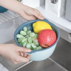 1简约塑料双层沥水篮洗菜盆客厅水果收纳篮家用厨房多功能洗菜篮
