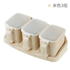 1家用塑料组合套装调料盒厨房用品带盖调料瓶盐罐手动调味品收纳盒