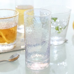 6金边七彩捶纹水杯创意玻璃水杯情侣个性喝水水杯子家用茶杯饮料杯