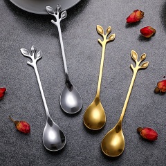 6创意不锈钢北欧风树叶勺蜂蜜搅拌勺咖啡勺甜品勺樱花勺可爱小勺子
