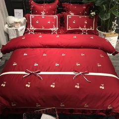 博洋家纺时尚结婚床上用品少女心婚庆四件套红色大红新婚全棉纯棉