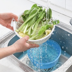 6双层塑料镂空沥水篮洗菜盆洗菜篮家用厨房多功能洗菜篮子圆形果盘