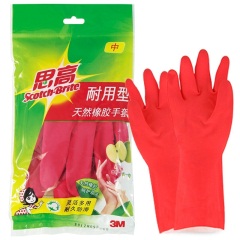 3M 橡胶手套 耐用型防水防滑家务清洁手套 柔韧加厚手套大号 苹果红A20
