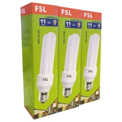 佛山照明（FSL）节能灯泡灯管大螺口小灯泡日光灯T4-2U-11W-E27白光6500K3只装Ep16